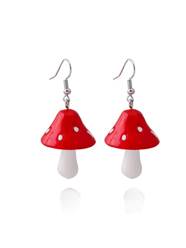 Red 3D Mushroom Resin Vintage Drop Earrings made by Retro Stage