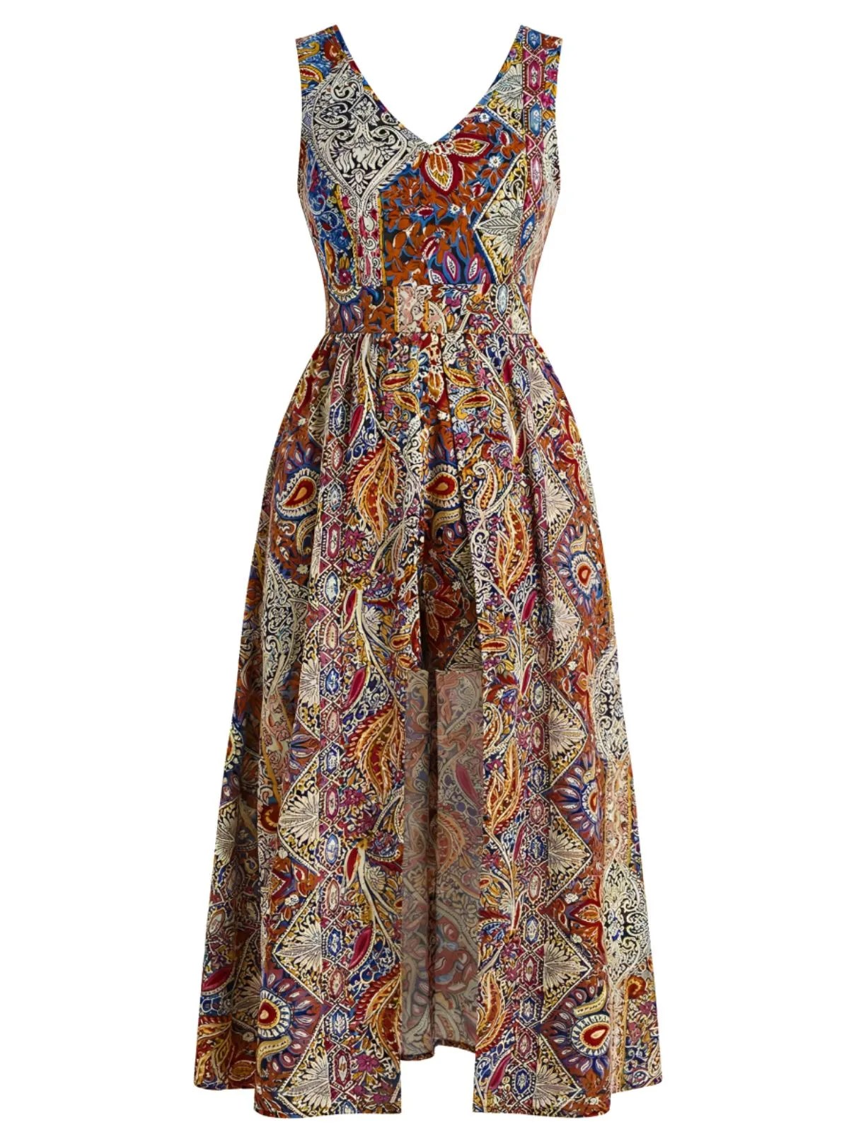 1970s Bohemian Paisley V-Neck Sleeveless High-Low Romper sold by Retro Stage product image thumbnail 2
