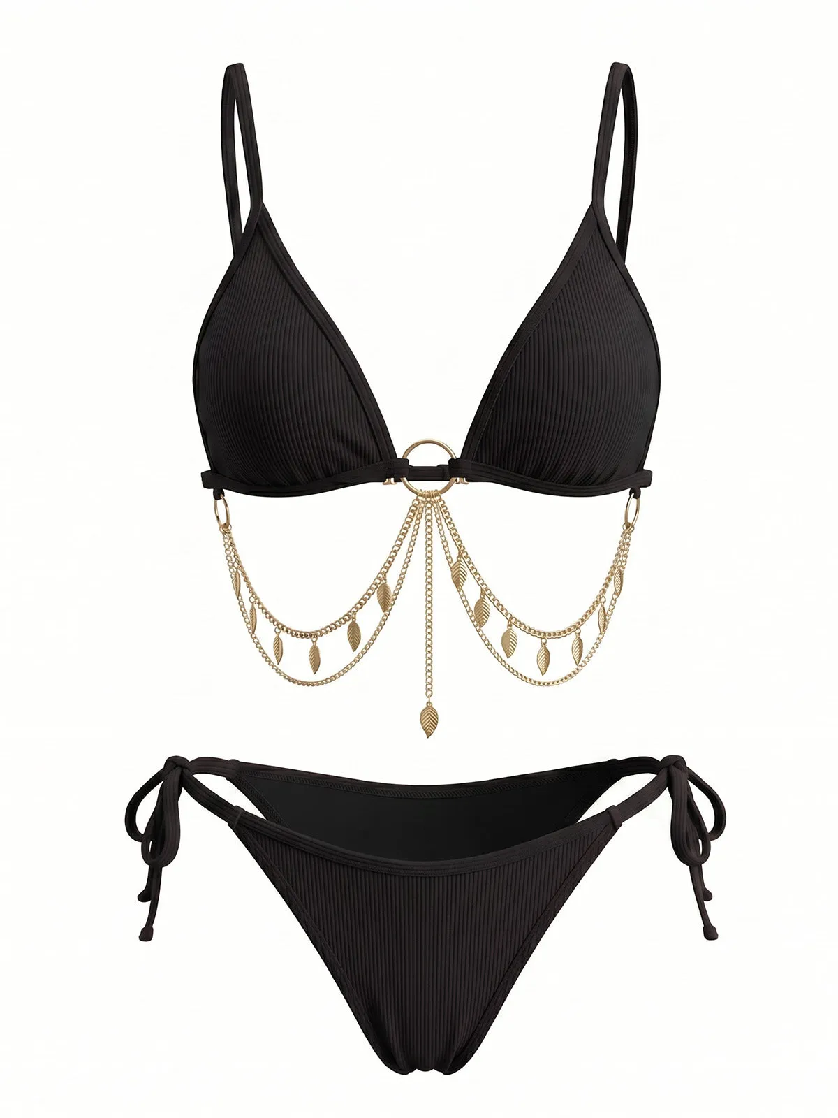 1960s Ribbed Gold Chain Triangle Bikini Set sold by Retro Stage product image thumbnail 2