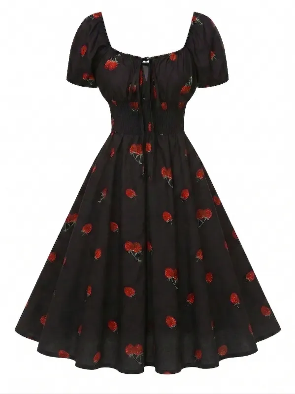 Black 1950s Raspberry V-Neck Halter Midi Dress made by Retro Stage