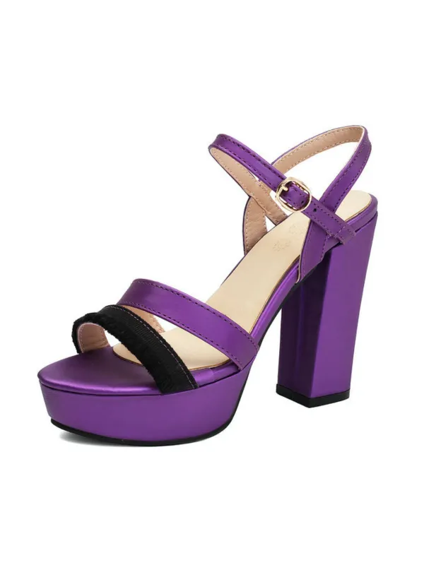 Purple Platform Open Toe Ankle Strap Block Heel Sandals made by Retro Stage