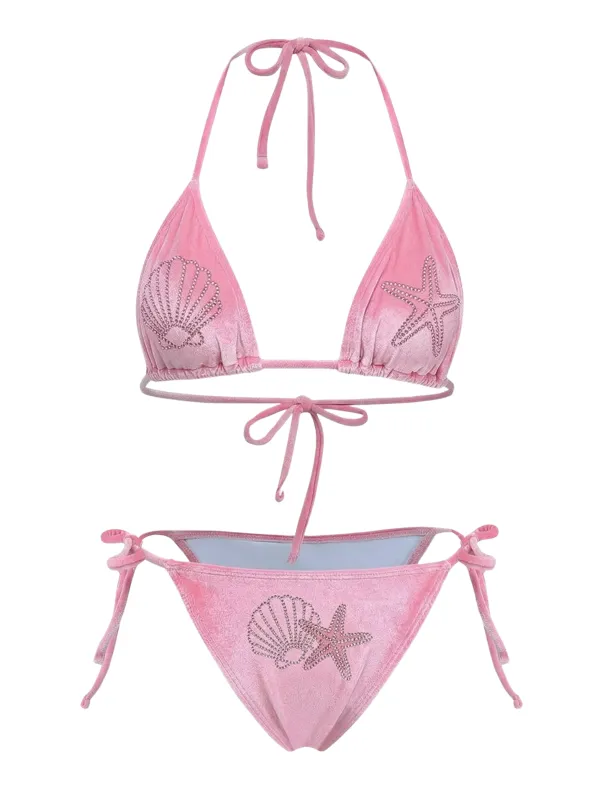 [Pre-Sale] Pink 1980s Shell Rhinestone Halter Swimsuit made by Retro Stage
