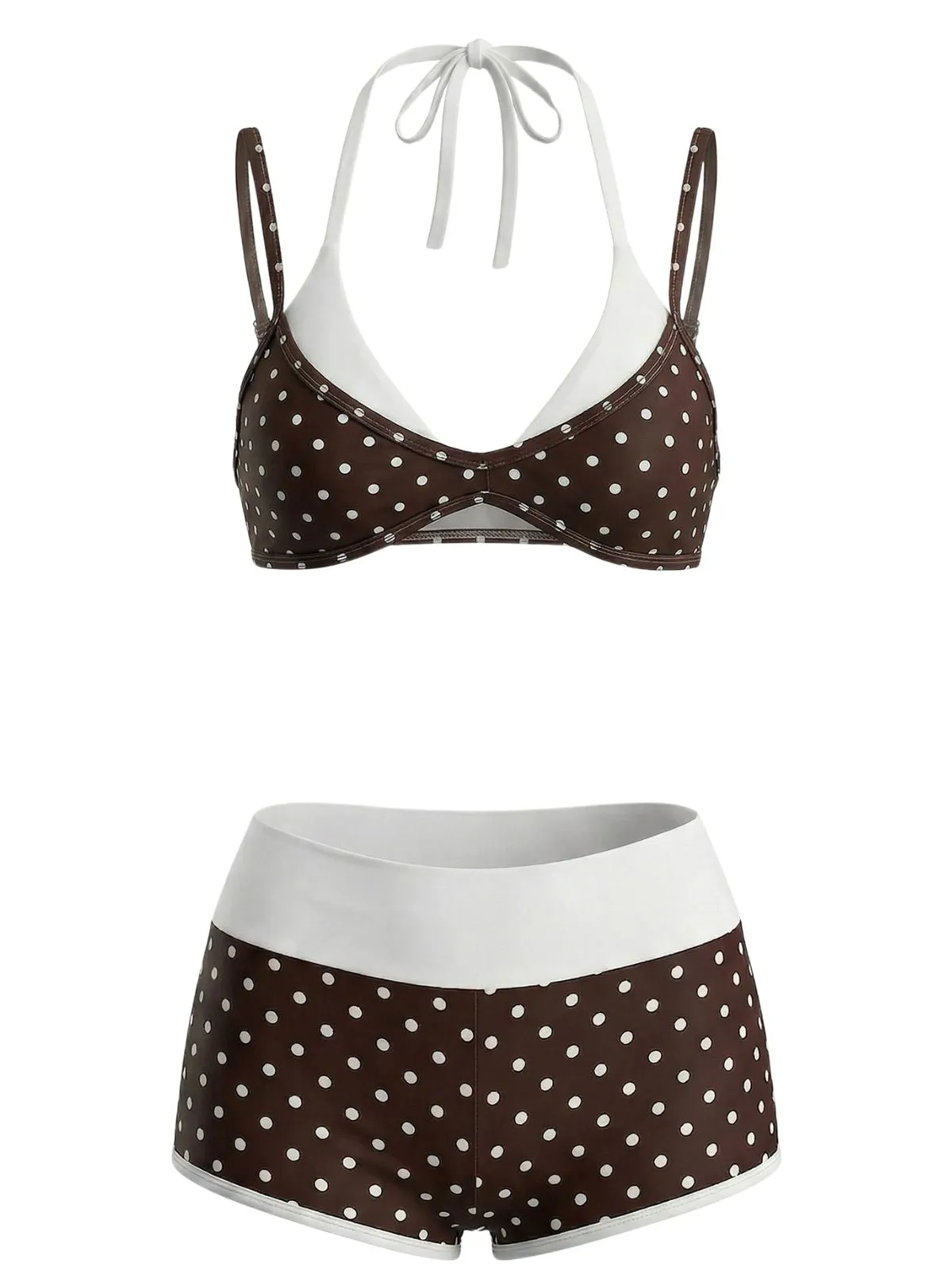 Brown 1950s Polka Dot Double-Layer Swimsuit sold by Retro Stage