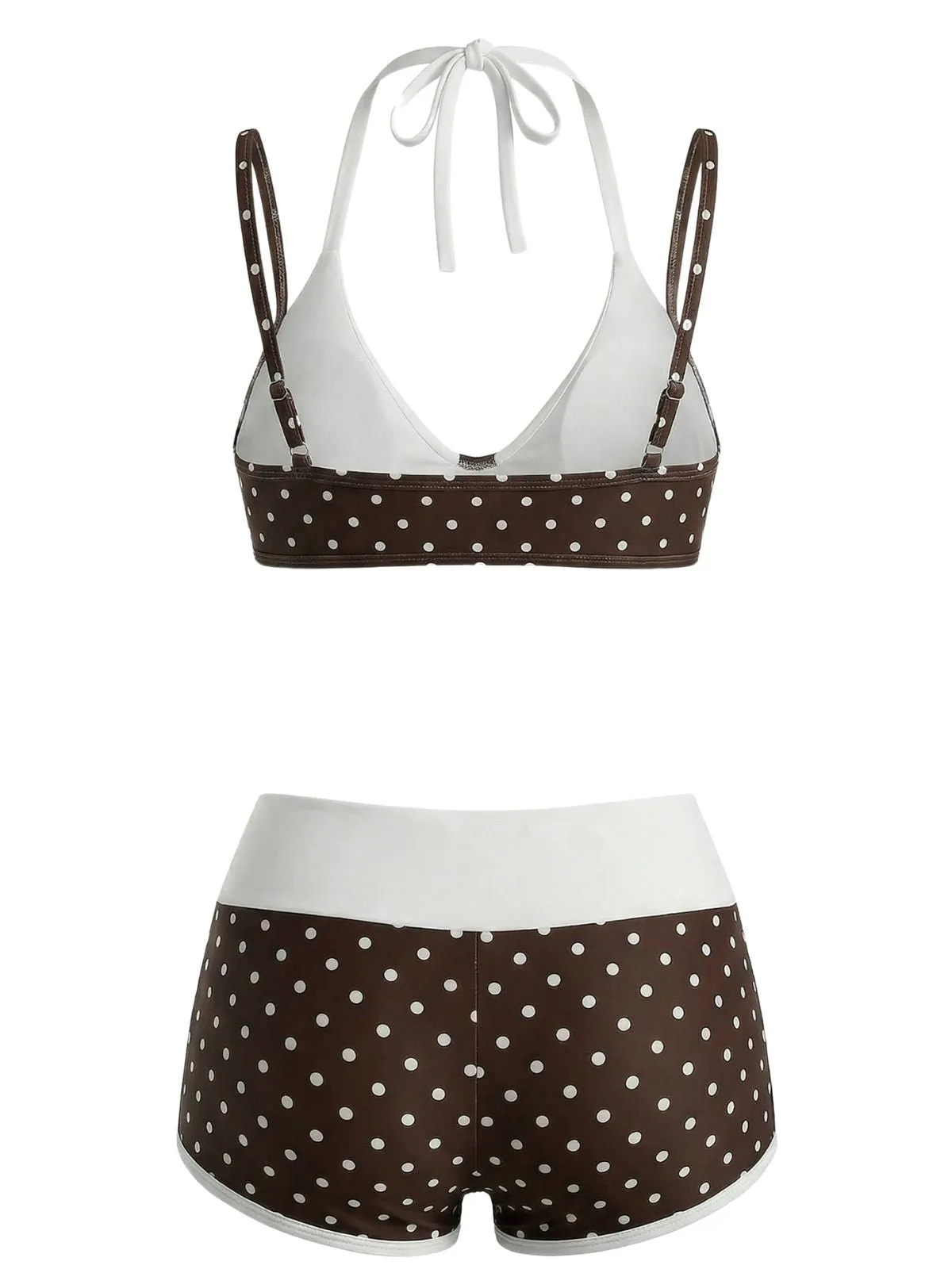 Brown 1950s Polka Dot Double-Layer Swimsuit sold by Retro Stage product image thumbnail 2