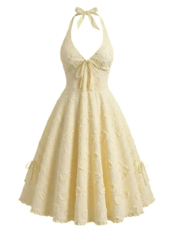 [Pre-Sale] Yellow 1950s Textured Jacquard Halter Dress made by Retro Stage