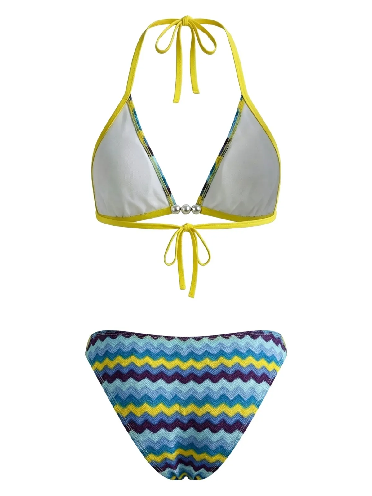 Multicolor 1950s Chevron Pearl Triangle Bikini Set sold by Retro Stage product image thumbnail 2