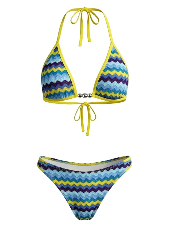 Multicolor 1950s Chevron Pearl Triangle Bikini Set made by Retro Stage