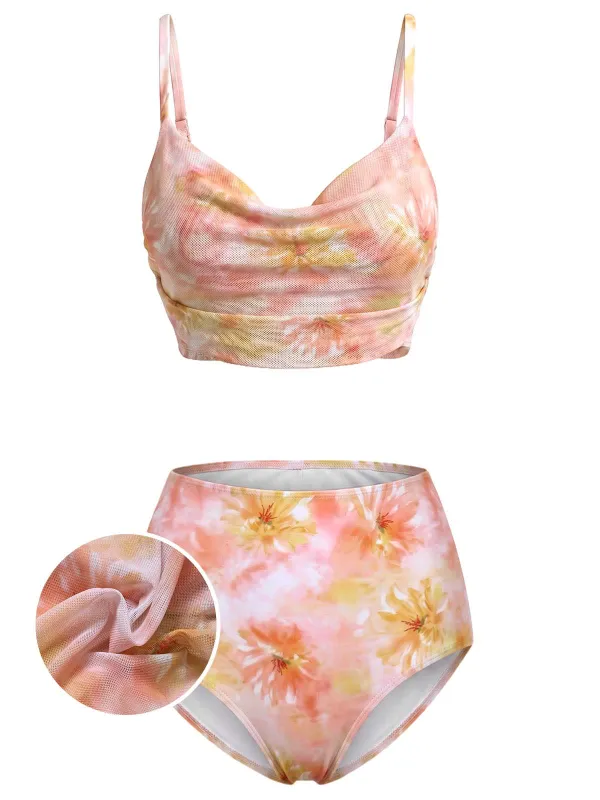 [Pre-Sale] 1950s Cowl Neck Floral Mesh Bikini Set made by Retro Stage