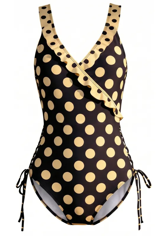 [Pre-Sale] Apricot 1940s Polka Dot Back Hollow Swimsuit made by Retro Stage