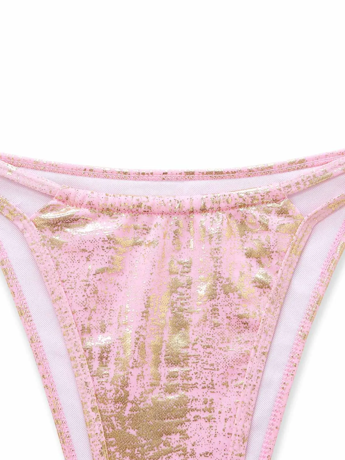 Pink 1980s Metallic Ring Triangle Halter Bikini Set sold by Retro Stage product image thumbnail 5