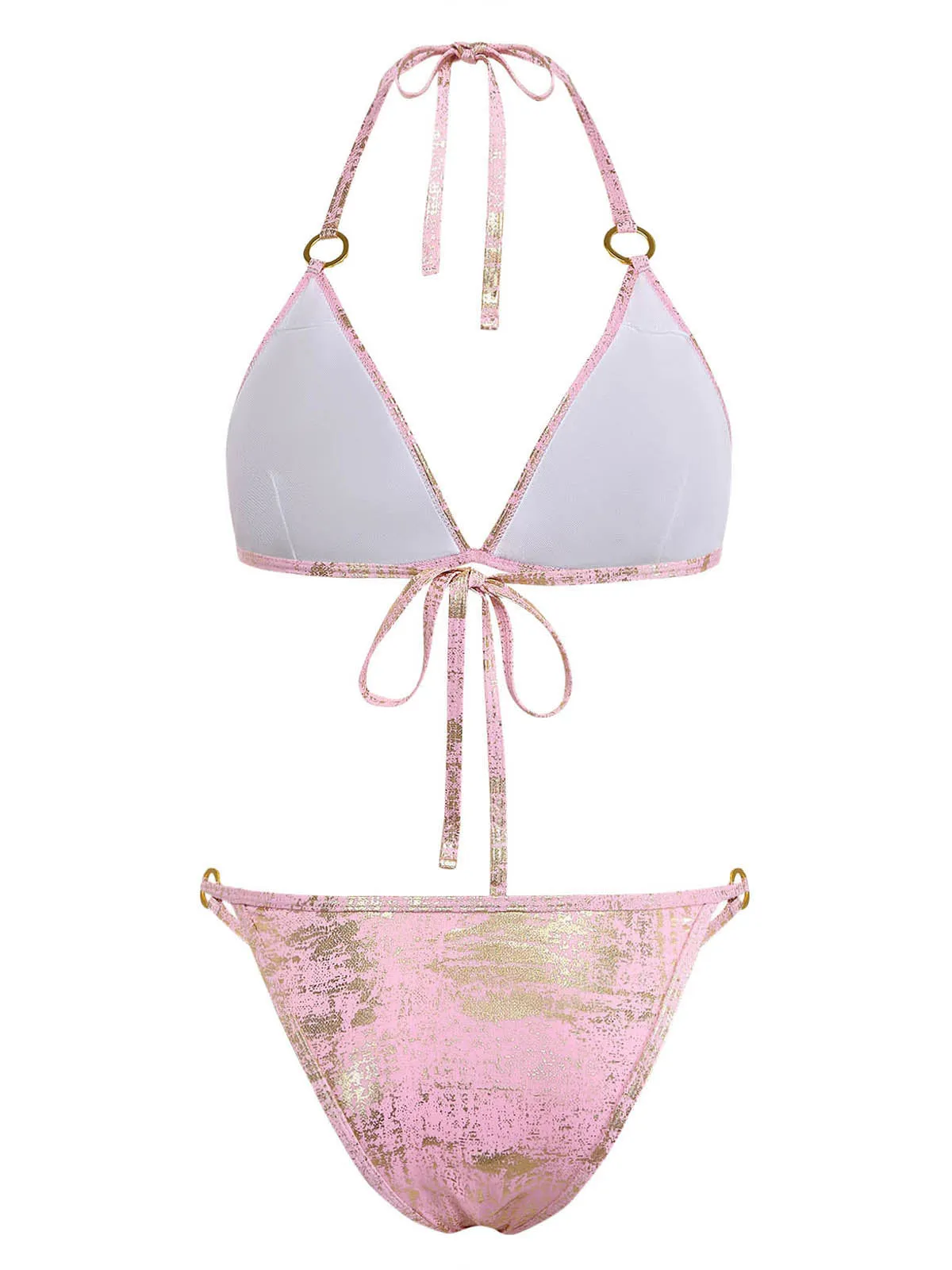 Pink 1980s Metallic Ring Triangle Halter Bikini Set sold by Retro Stage product image thumbnail 2