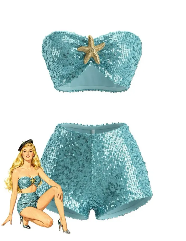 1950s Sequin Starfish Bandeau Bikini Set made by Retro Stage