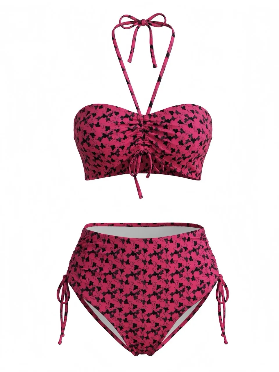 Rose Red 1940s Butterfly Halter Bikini Set sold by Retro Stage product image thumbnail 2