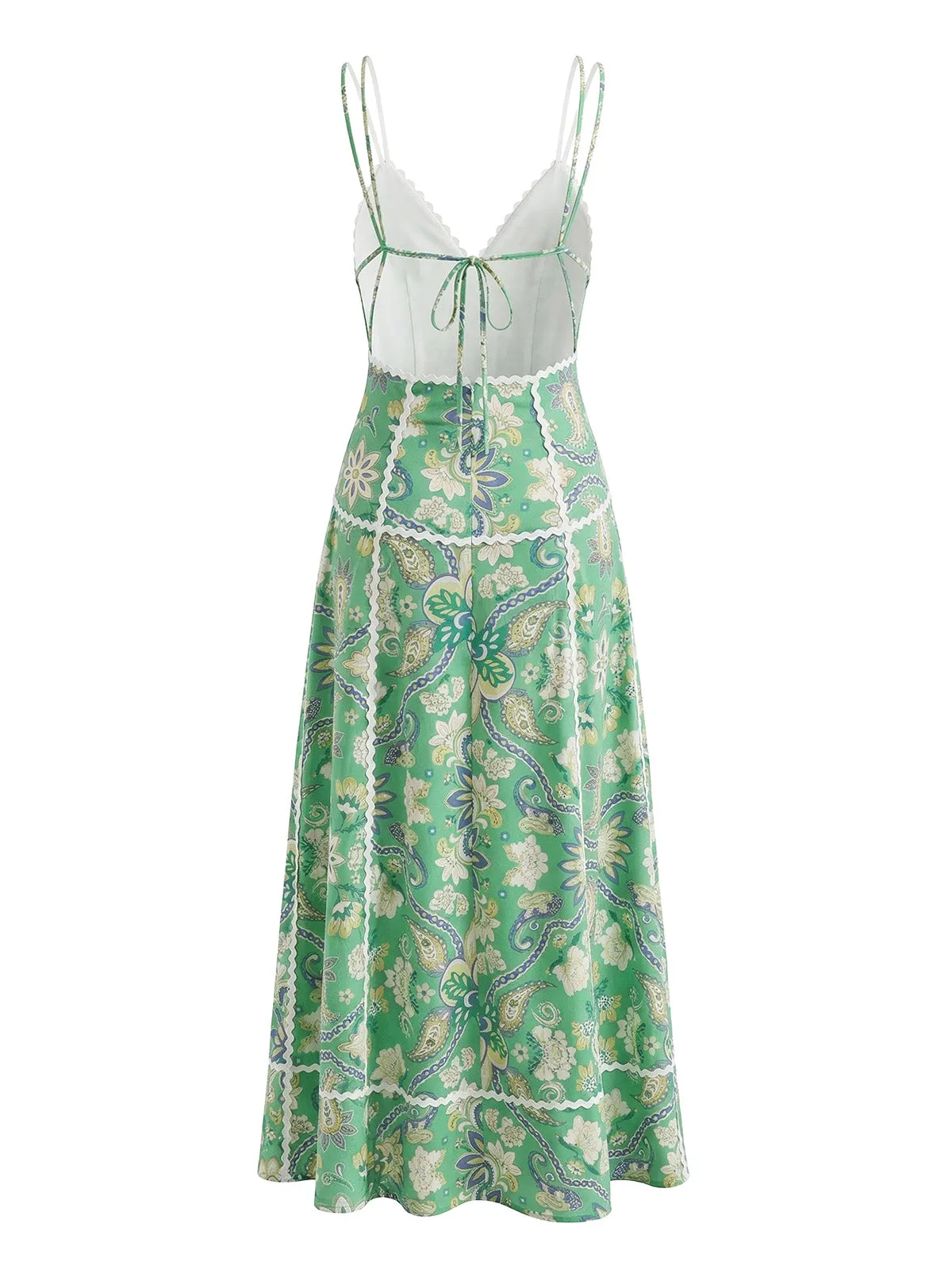 Green 1970s Boho Paisley Floral Cutout Backless Midi Dress sold by Retro Stage product image thumbnail 2