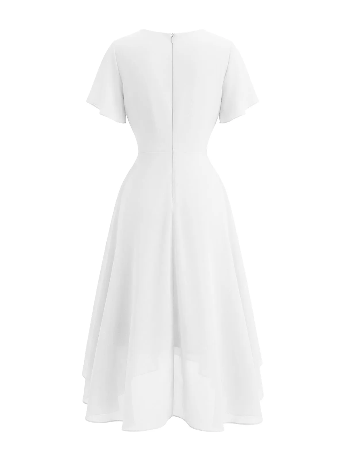 1950s Solid V-Neck Ruffle Sleeve Chiffon Asymmetrical Dress sold by Retro Stage product image thumbnail 5