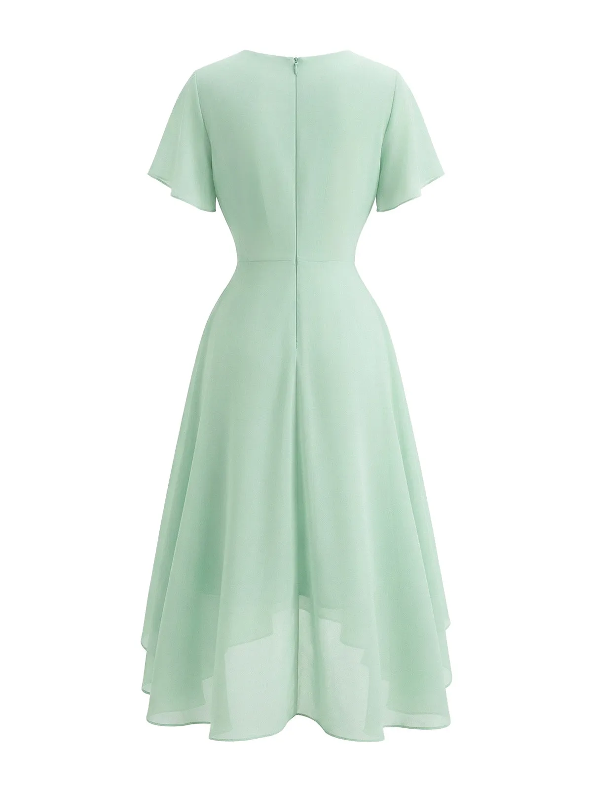 1950s Solid V-Neck Ruffle Sleeve Chiffon Asymmetrical Dress sold by Retro Stage product image thumbnail 3