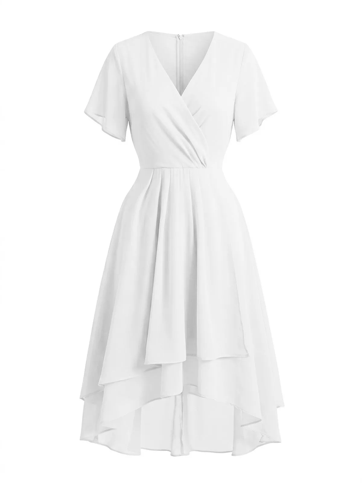 1950s Solid V-Neck Ruffle Sleeve Chiffon Asymmetrical Dress sold by Retro Stage product image thumbnail 4