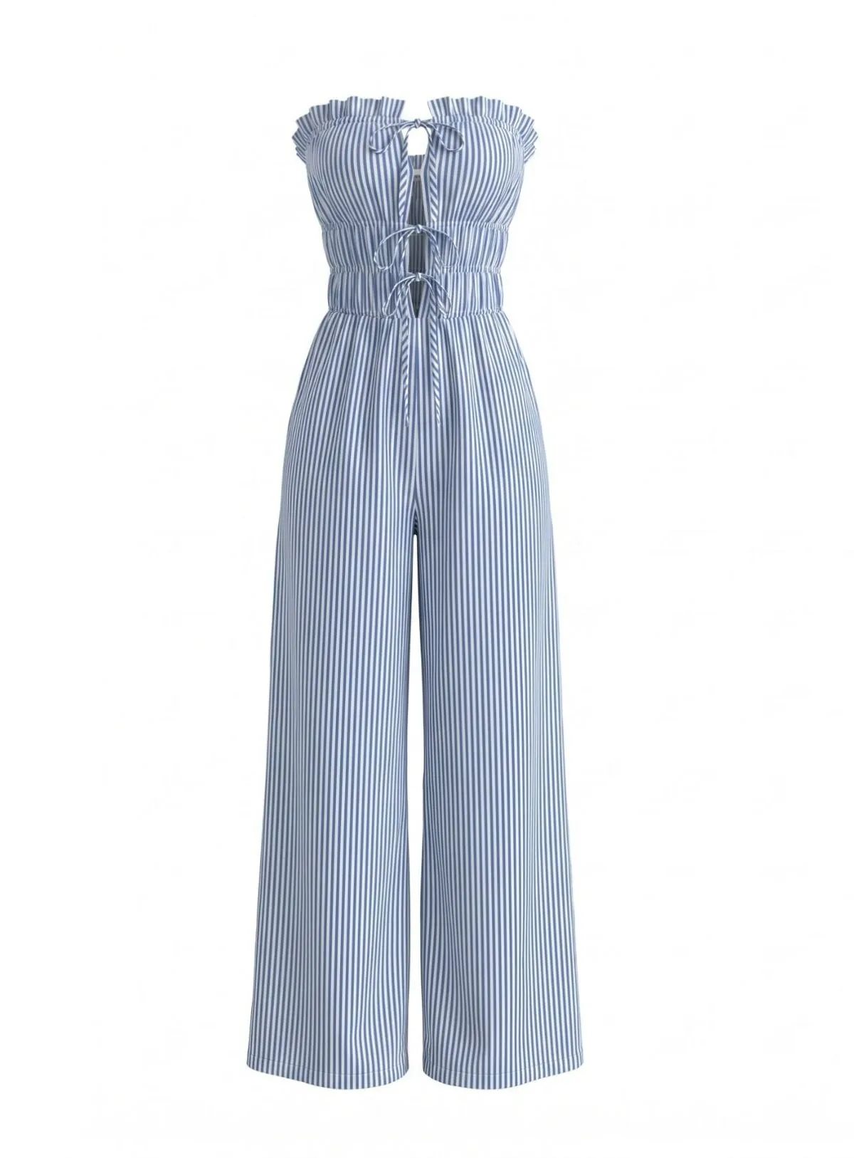 Light Blue 1950s Strapless Tie-Front Stripe Jumpsuit sold by Retro Stage product image thumbnail 2