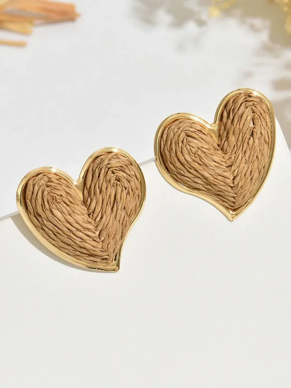 Retro Raffia Woven Heart Earrings made by Retro Stage