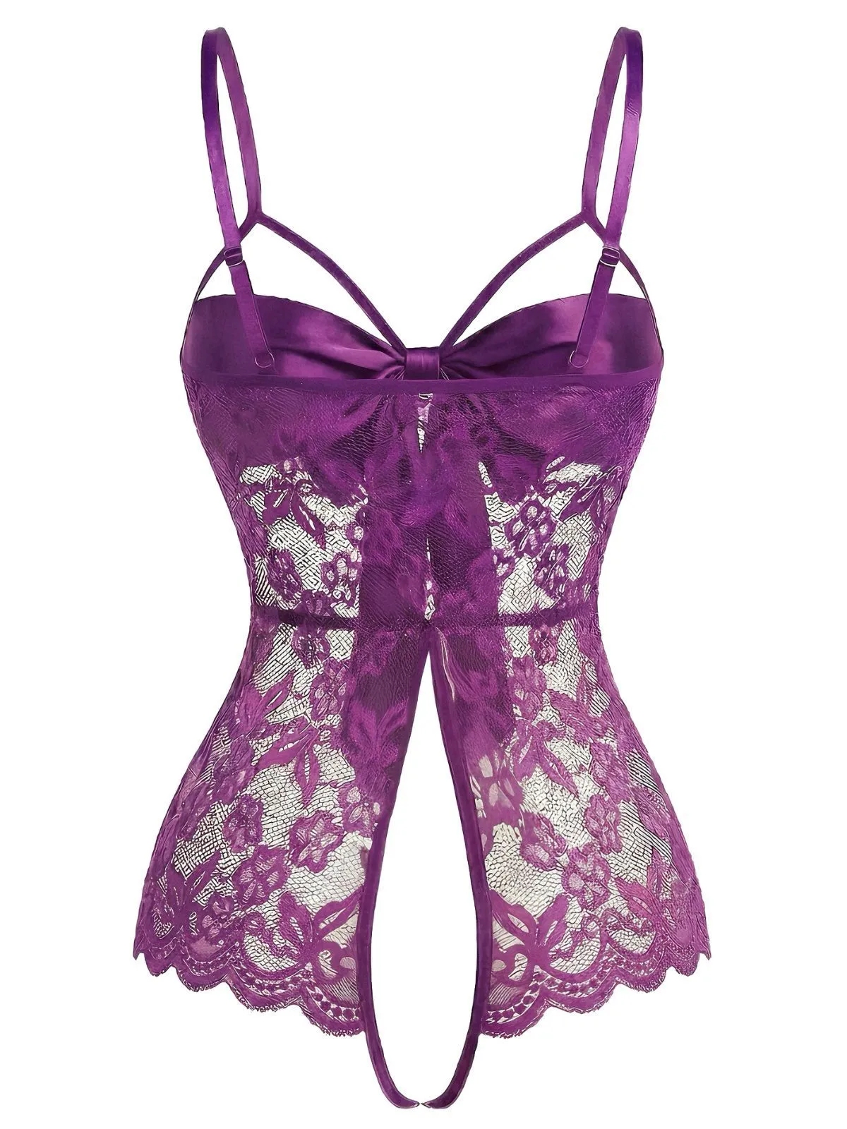 Purple 1970s Lace Satin Bow Adjustable Straps Lingerie sold by Retro Stage product image thumbnail 4