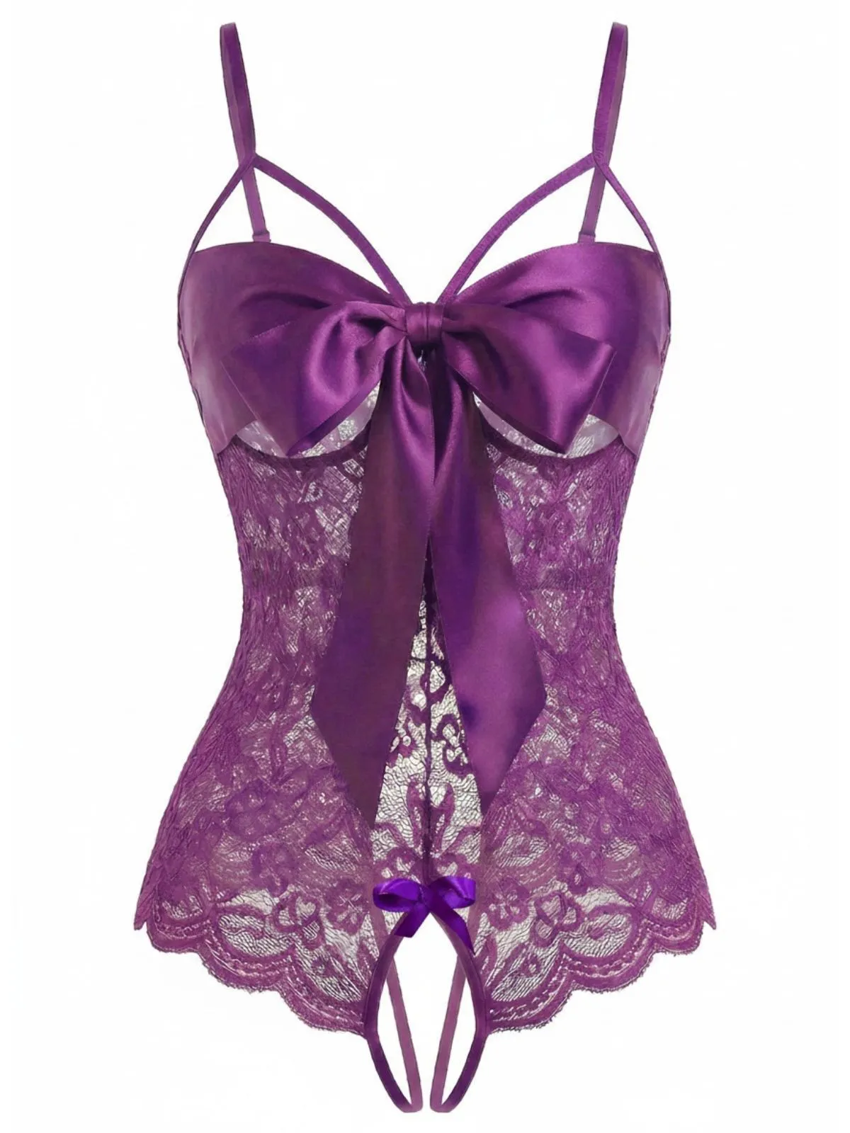 Purple 1970s Lace Satin Bow Adjustable Straps Lingerie sold by Retro Stage product image thumbnail 2