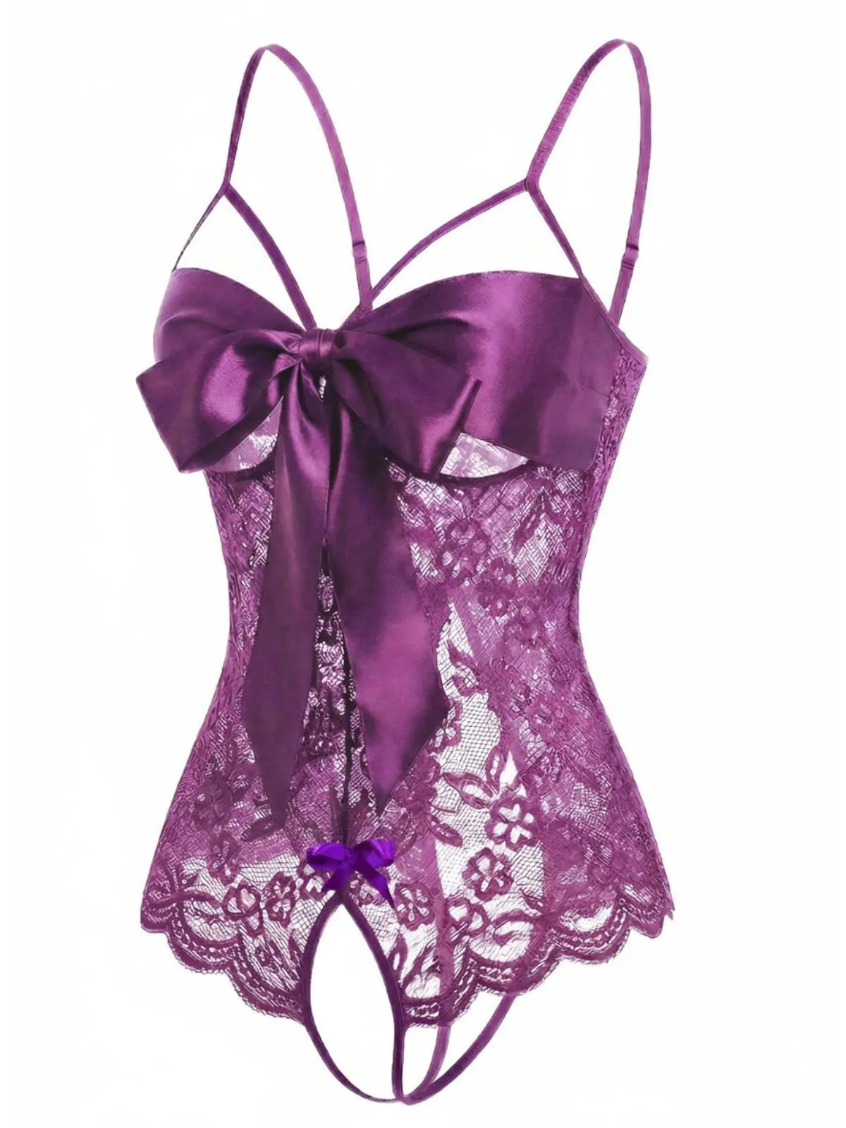 Purple 1970s Lace Satin Bow Adjustable Straps Lingerie sold by Retro Stage product image thumbnail 3