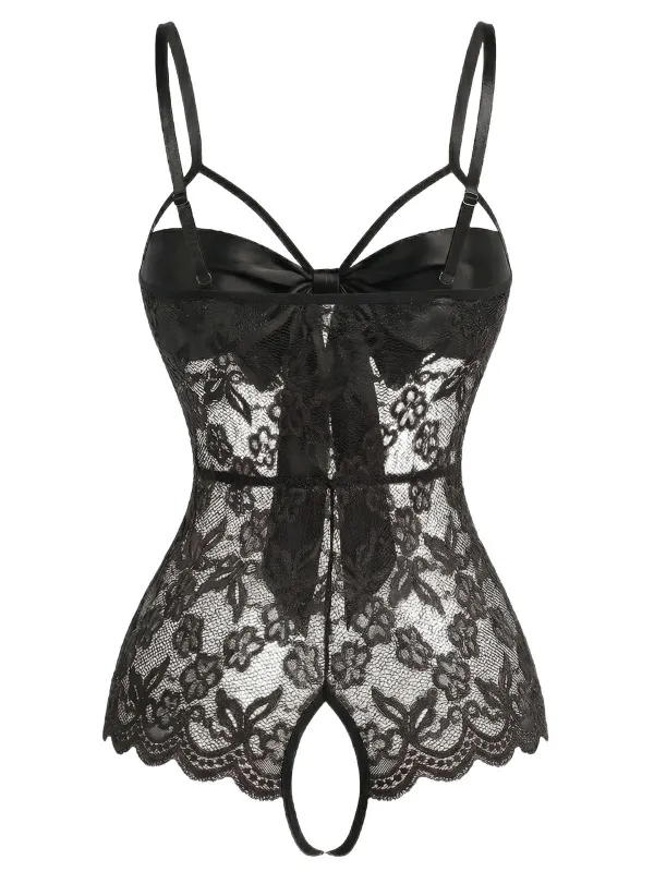 [Pre-Sale] Black 1970s Lace Satin Bow Adjustable Straps Lingerie made by Retro Stage