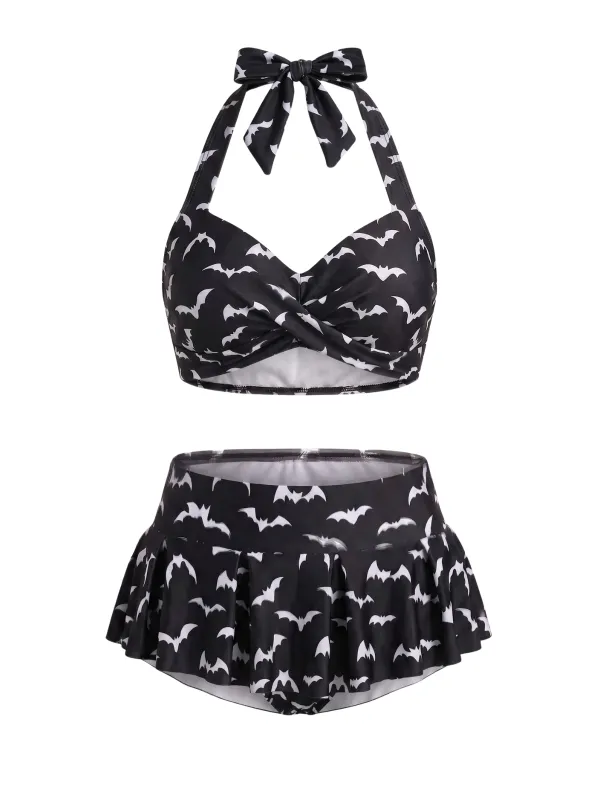 [Pre-Sale] Black 1960s Bat Heart Embellished Bikini Set made by Retro Stage