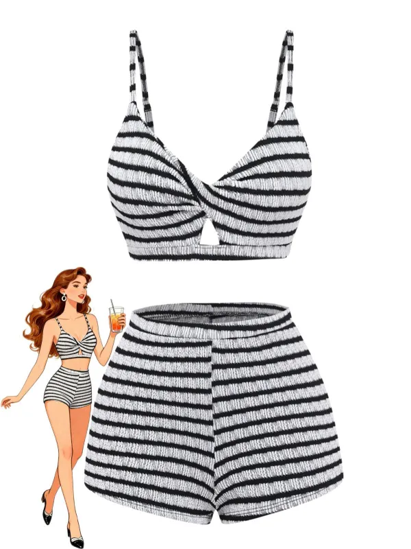 Black & White 1930s Colorblock Vintage Bikini Set made by Retro Stage