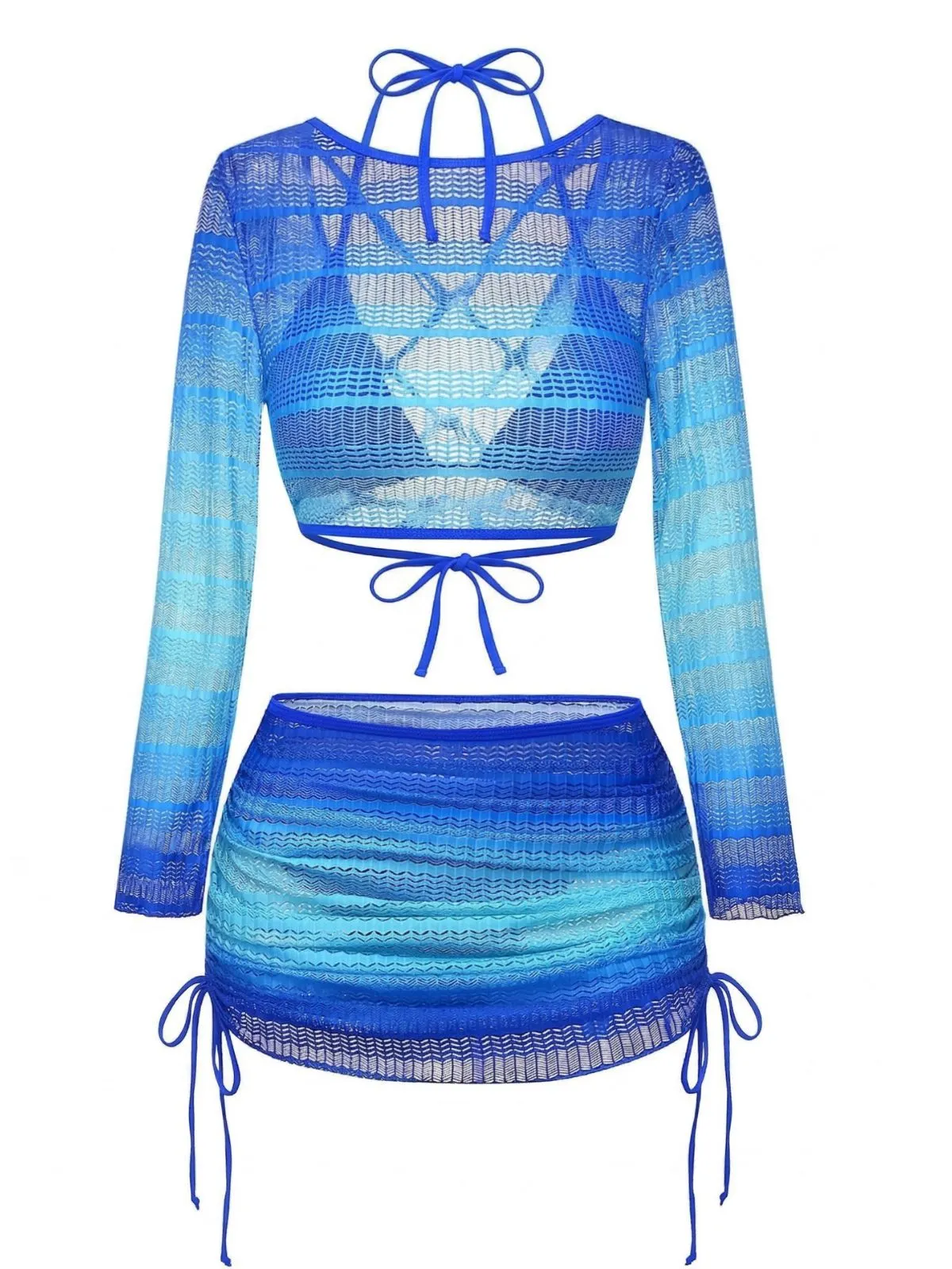 1960s Ombre Crochet Long Sleeve Bikini Set & Cover-Up Set sold by Retro Stage product image thumbnail 2