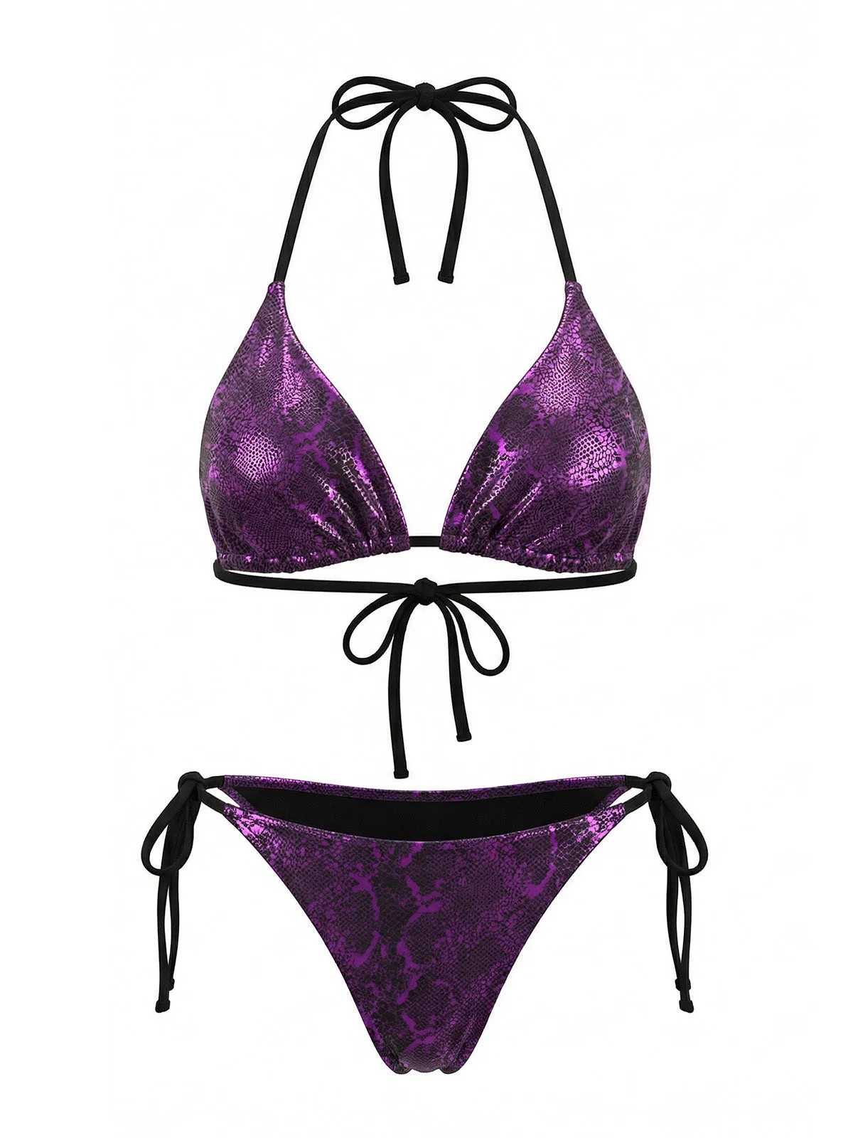 Purple 1980s Halter Metallic Snakeskin Print Bikini Set sold by Retro Stage product image thumbnail 2