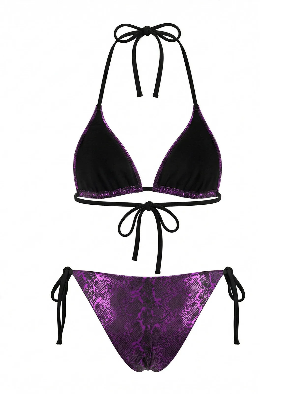 Purple 1980s Halter Metallic Snakeskin Print Bikini Set sold by Retro Stage product image thumbnail 3