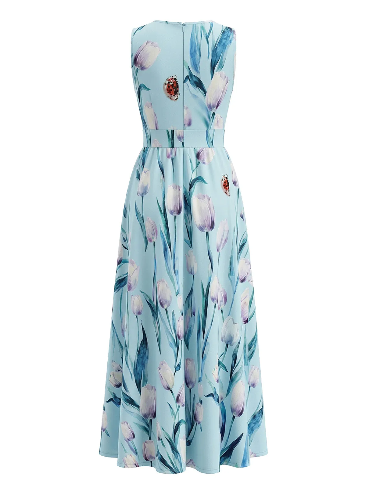 Blue 1930s Floral V-Neck Maxi Dress sold by Retro Stage product image thumbnail 2
