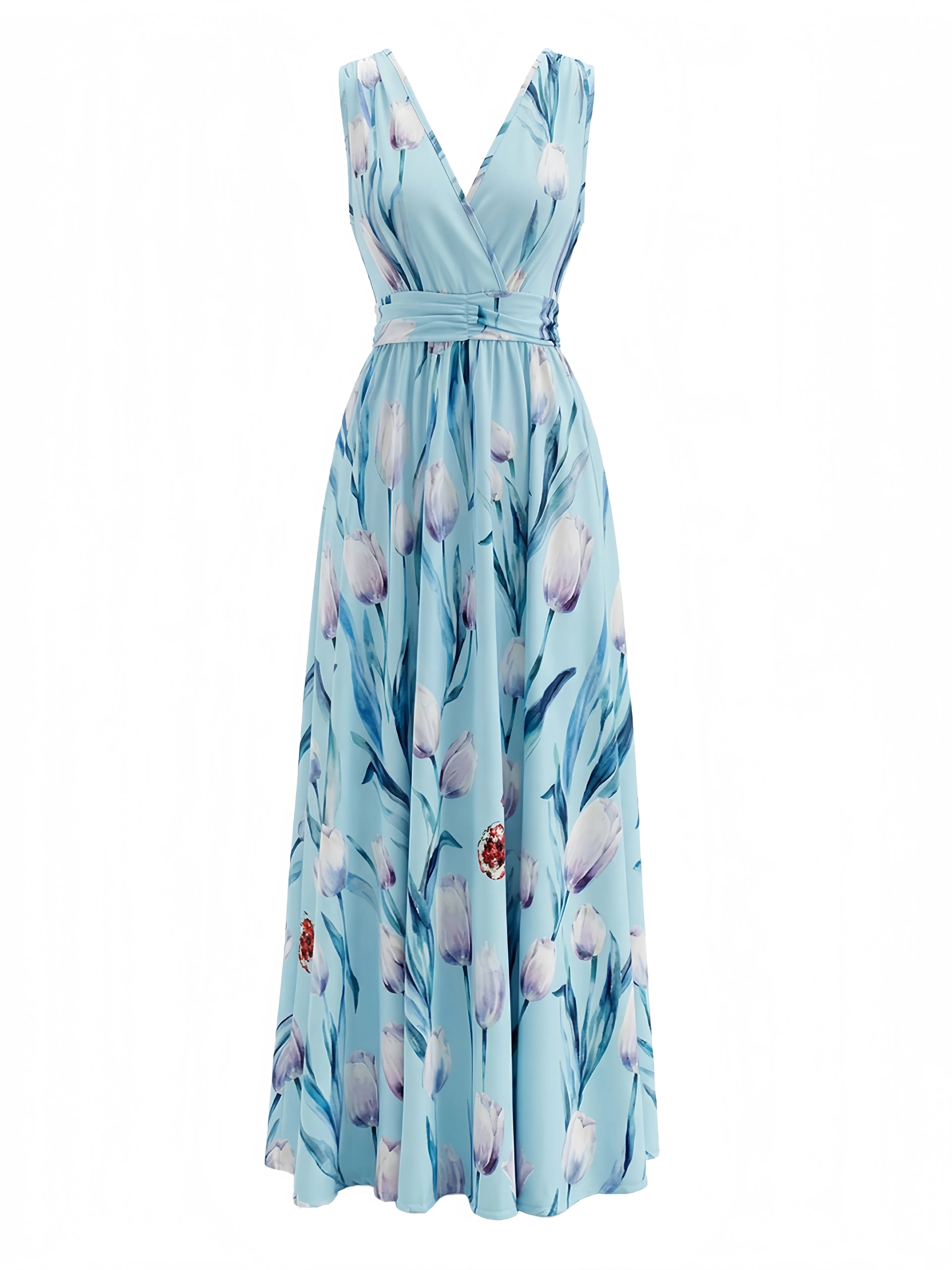 Blue 1930s Floral V-Neck Maxi Dress sold by Retro Stage product image thumbnail 3