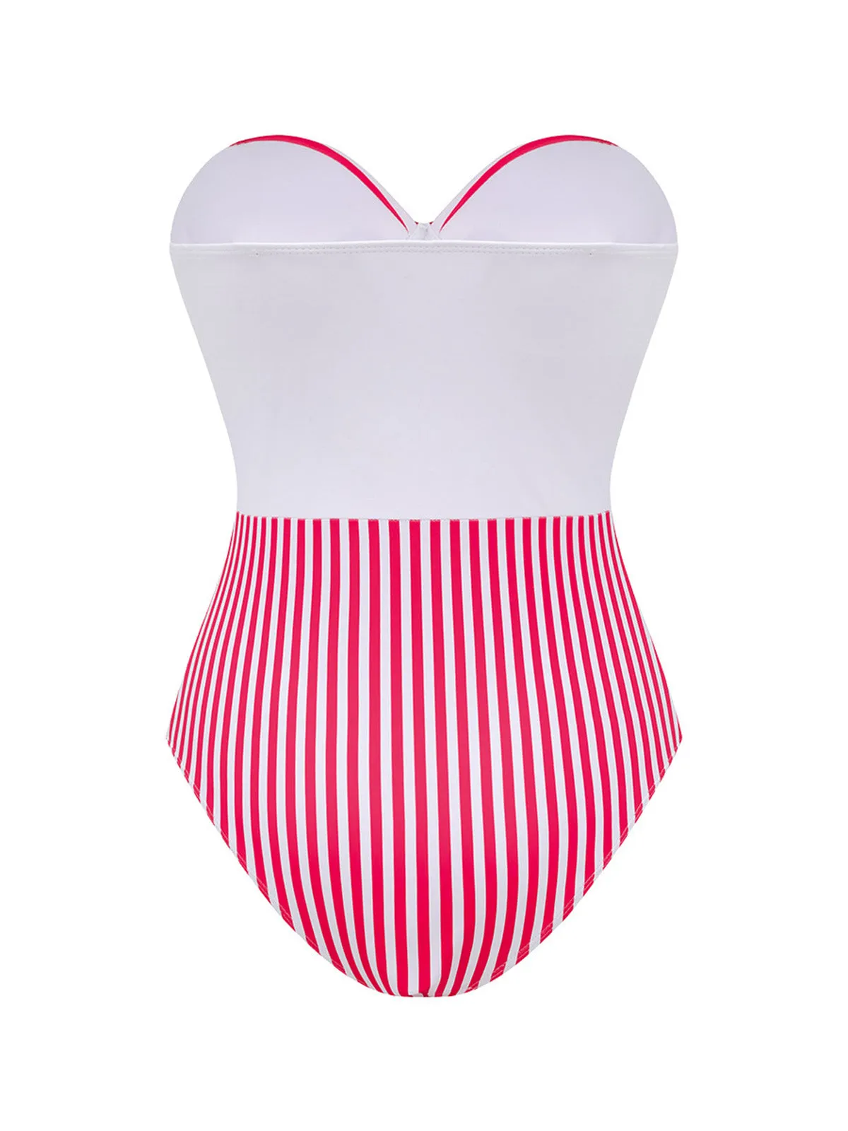 2PCS Pink 1940s Striped Strapless One-Piece Swimsuit & Cover-Up sold by Retro Stage product image thumbnail 3