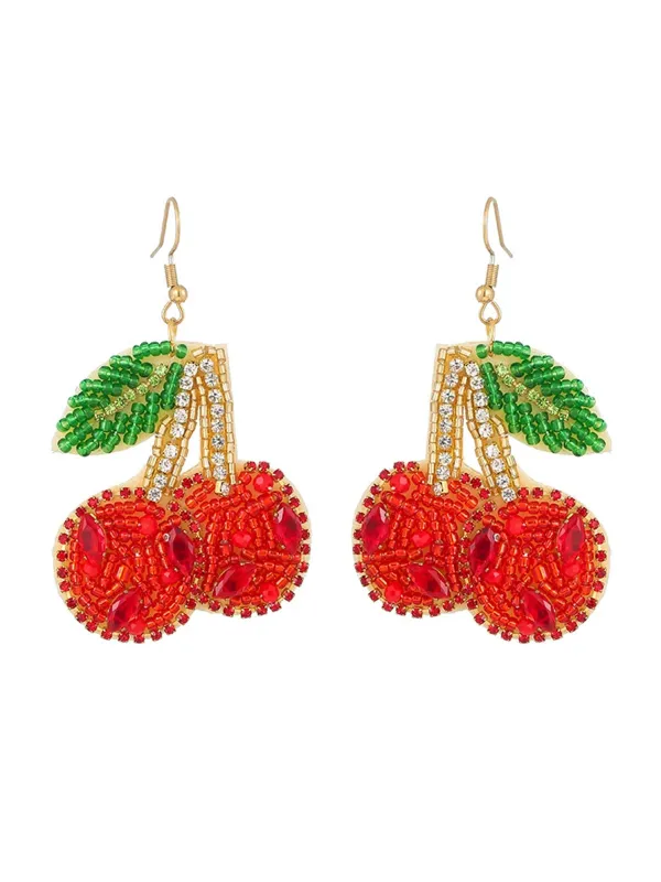 Red Beaded Cherry Drop Earrings made by Retro Stage