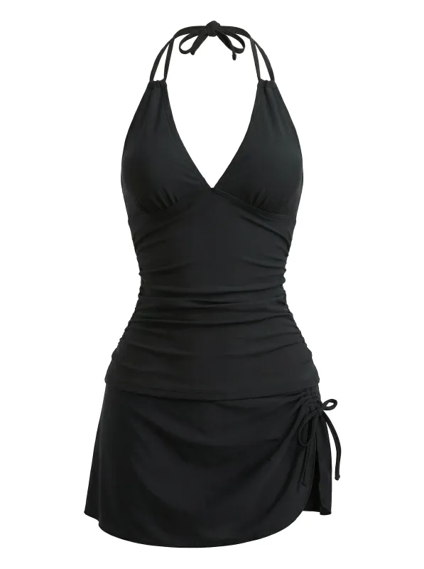 1950s Deep V-Neck Halter Tankini Set & Cover-Up made by Retro Stage