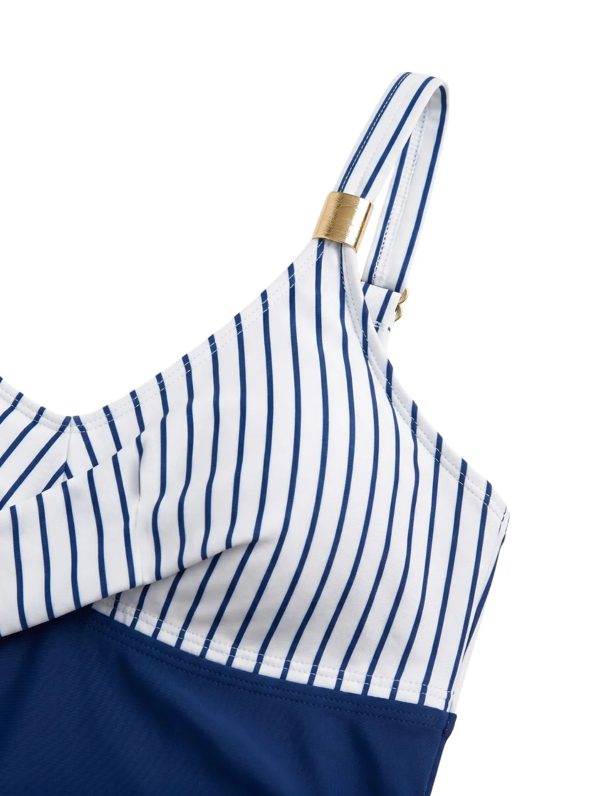 Blue 1940s Striped Ruched Tummy-Control Swimsuit sold by Retro Stage product image thumbnail 5