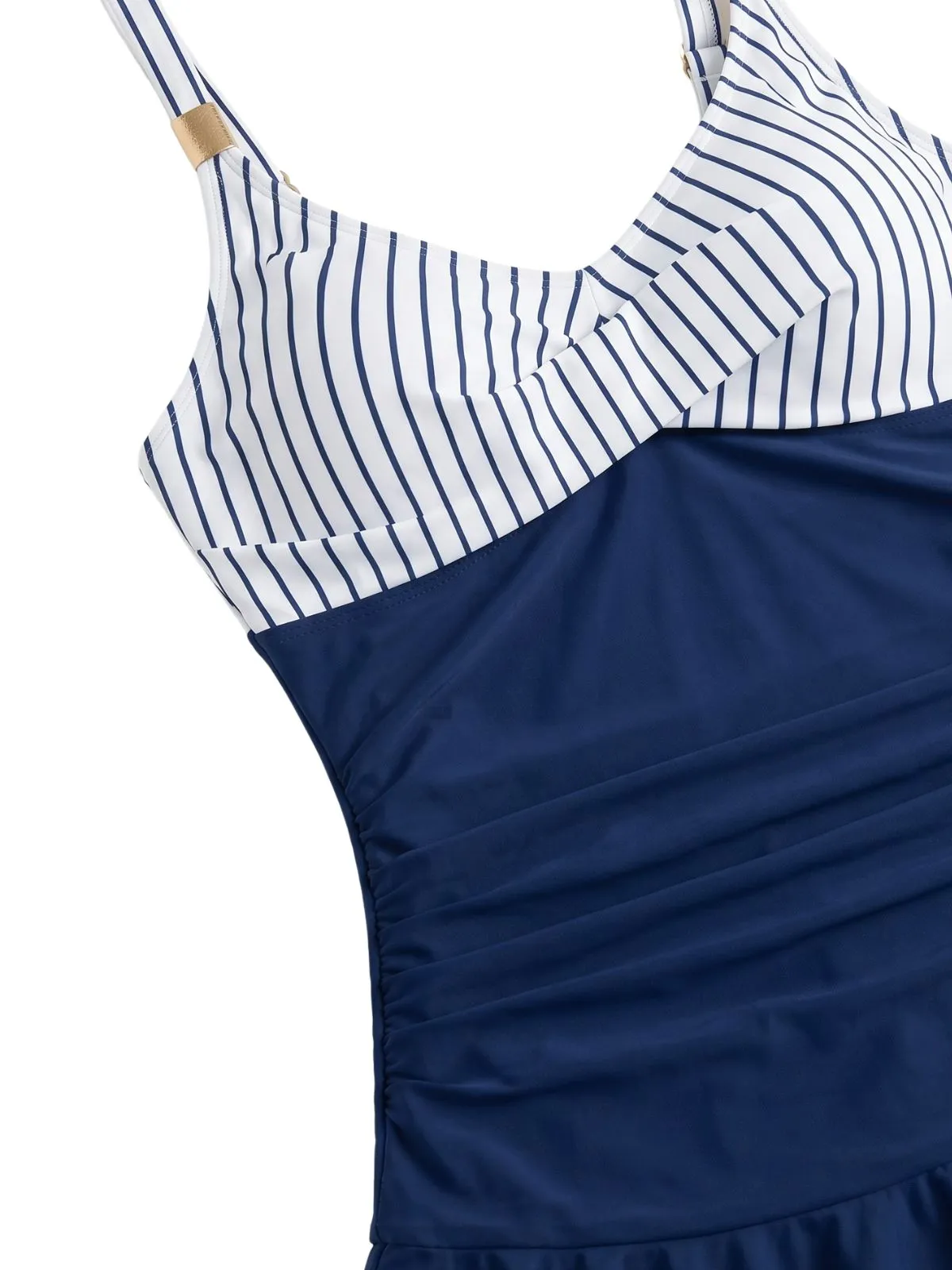 Blue 1940s Striped Ruched Tummy-Control Swimsuit sold by Retro Stage product image thumbnail 4