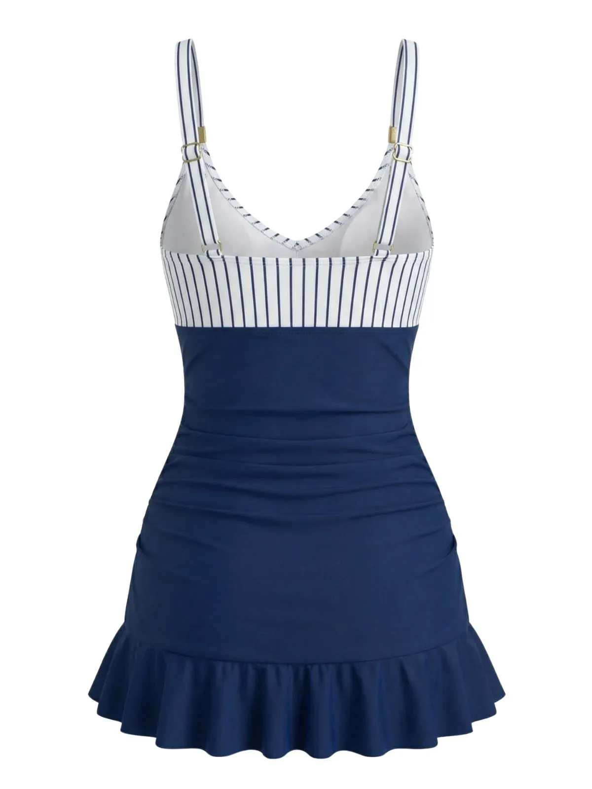 Blue 1940s Striped Ruched Tummy-Control Swimsuit sold by Retro Stage product image thumbnail 3