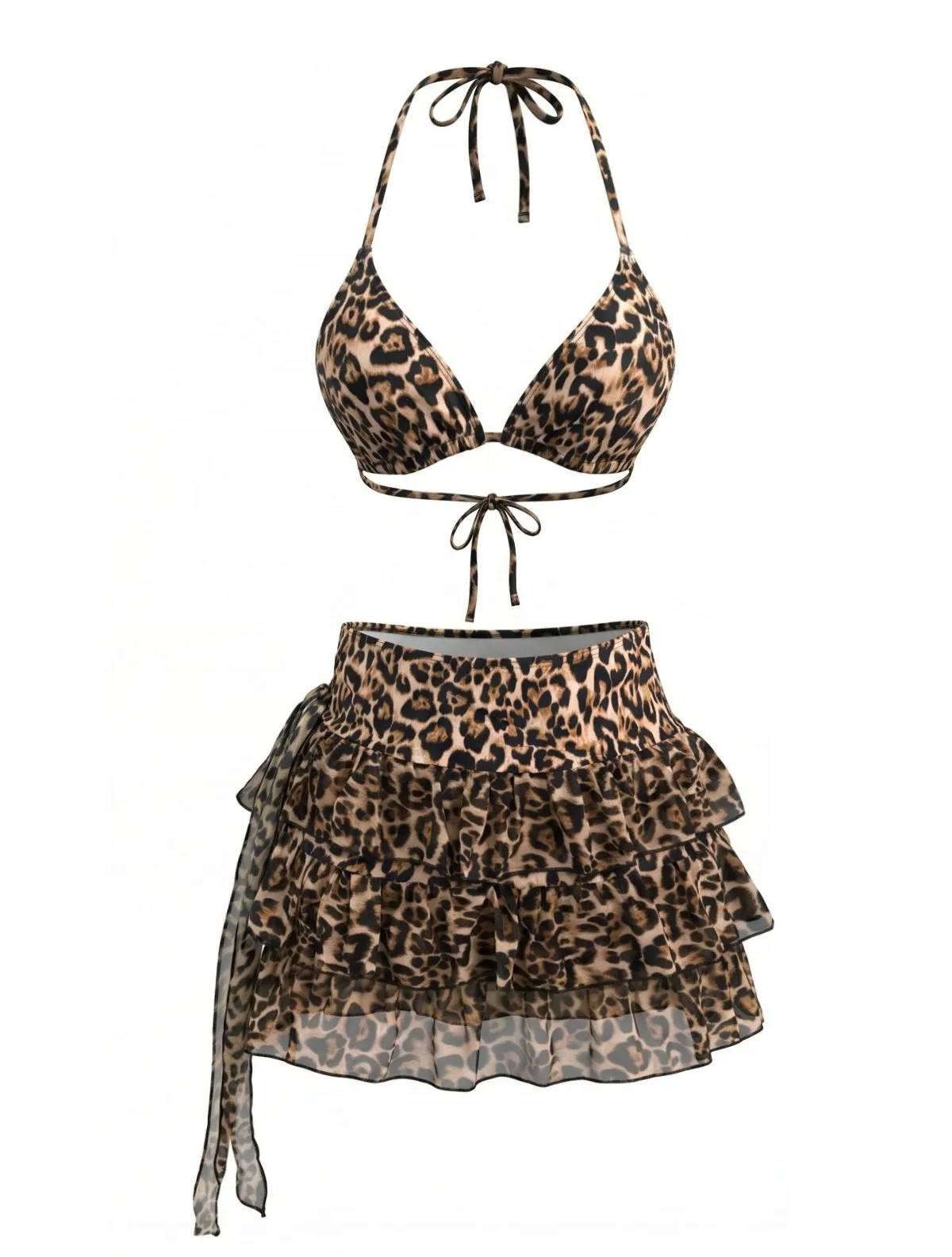 Light Coffee 1980s Leopard Bikini Set & Pleated Cover-Up sold by Retro Stage product image thumbnail 2