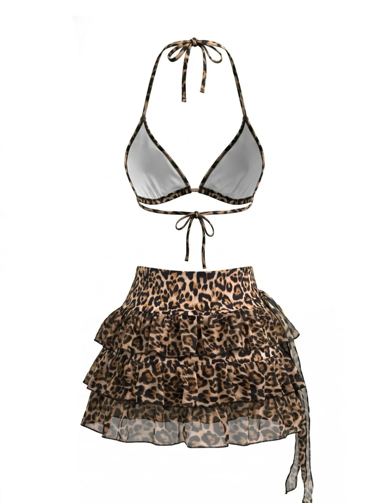 Light Coffee 1980s Leopard Bikini Set & Pleated Cover-Up sold by Retro Stage product image thumbnail 3