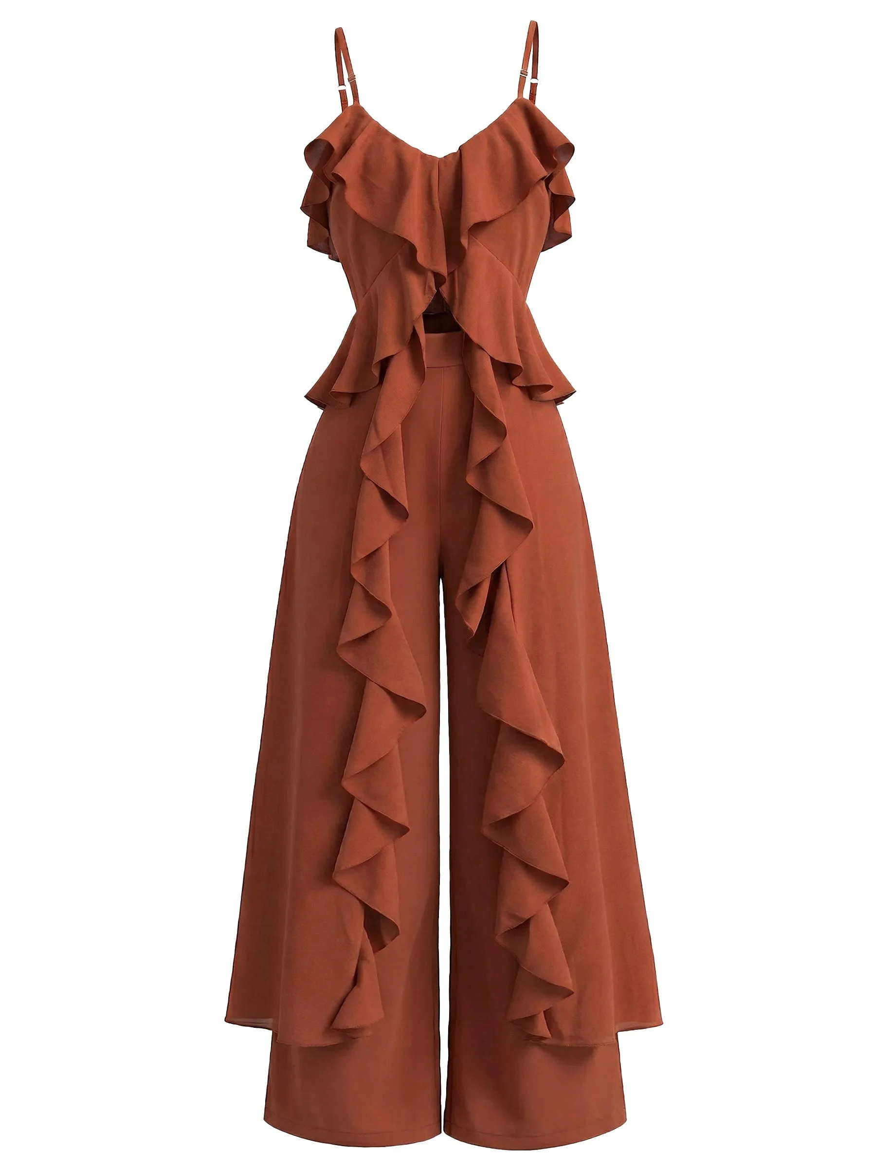 2PCS 1970s Cascading Ruffle Cami Top & Pants sold by Retro Stage product image thumbnail 2