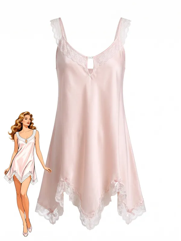 Pink 1930s Satin Lace Keyhole Scoop Neck Nightgown made by Retro Stage