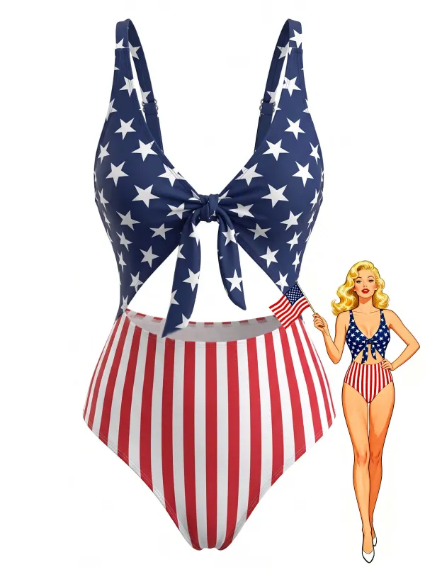 1940s Lace-Up Stars & Stripes Swimsuit made by Retro Stage