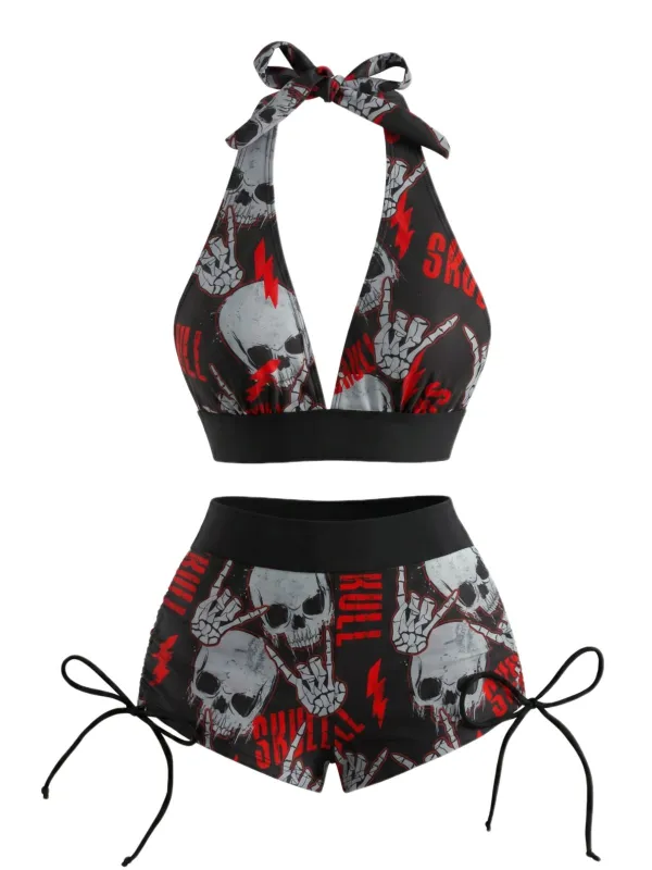 1980s Punk Halter Rock Skull Bikini Set made by Retro Stage
