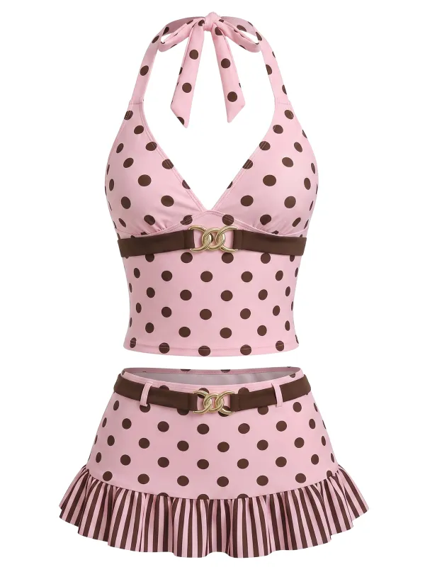 [Pre-Sale] Pink 1950s Polka Dot Halter Tankini Set made by Retro Stage