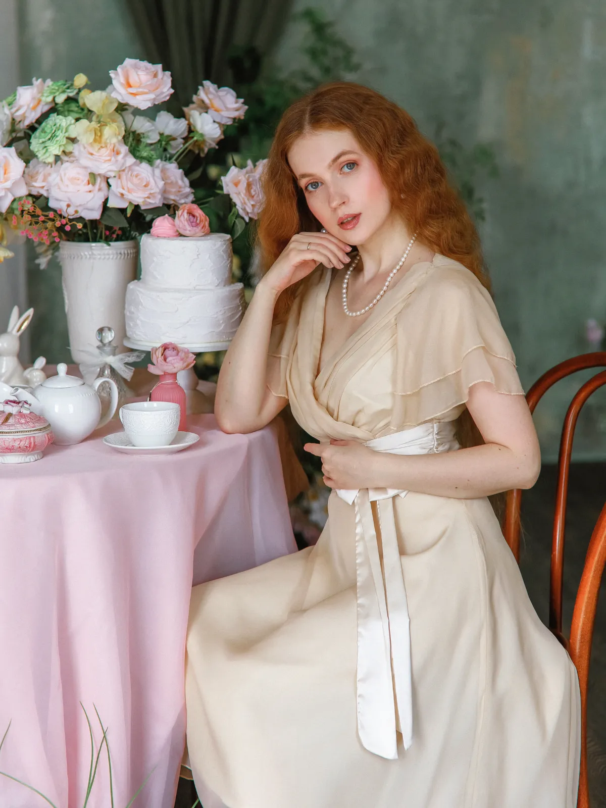 Champagne 1950s Satin Belt Tulle Cocktail Dress sold by Retro Stage product image thumbnail 2