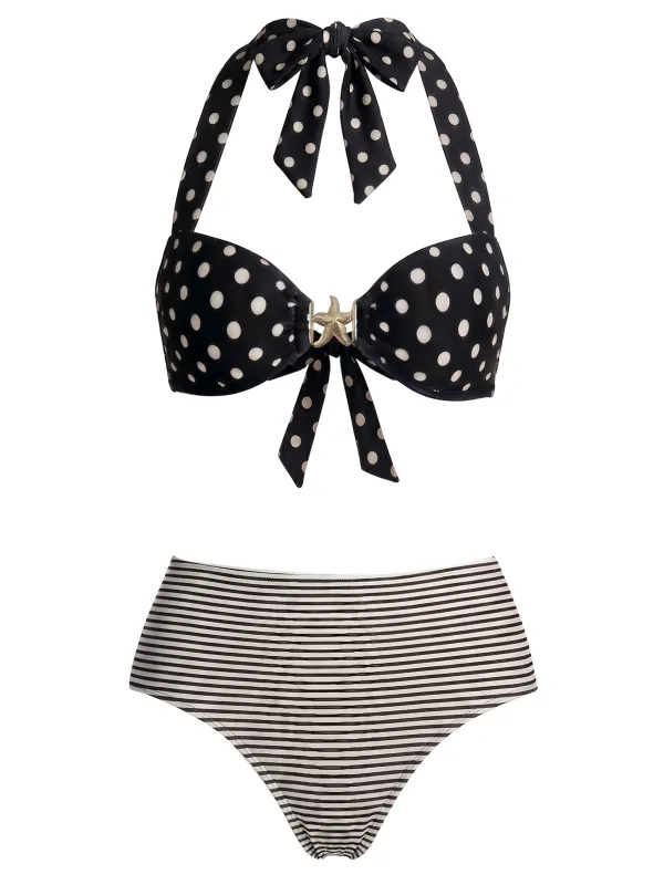 [Pre-Sale] 1940s Starfish Polka Dot Halter Stripe Bikini Set made by Retro Stage