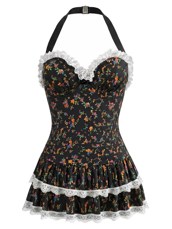 [Pre-Sale] 1960s Floral Backless Halter Swimsuit made by Retro Stage